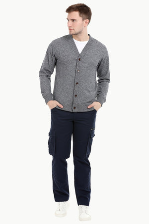 Men's Buttoned Steel Grey English Cardigan