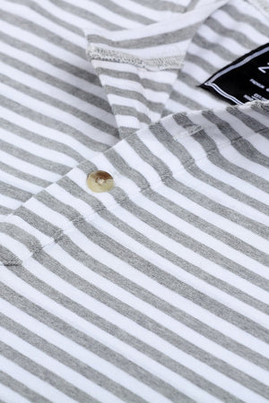 Men's Knit White/Grey Stripe Henley Sweatshirt