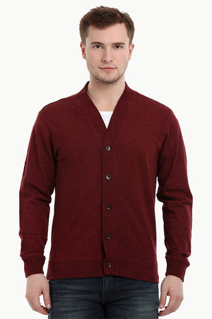 Men's Buttoned Maroon English Cardigan