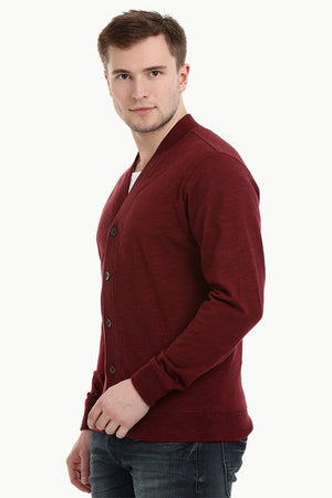 Men's Buttoned Maroon English Cardigan