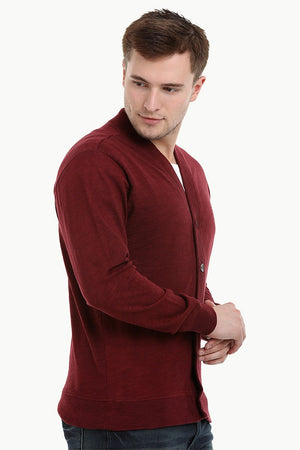 Men's Buttoned Maroon English Cardigan