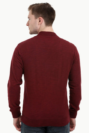 Men's Buttoned Maroon English Cardigan