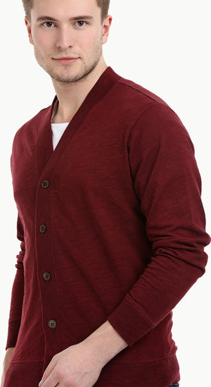 Men's Buttoned Maroon English Cardigan