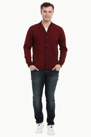 Men's Buttoned Maroon English Cardigan