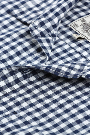 Mens Long Sleeve Navy Gingham Check Shirt