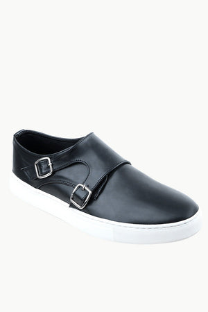 Men's Monk Strap Black Leather Plimsolls