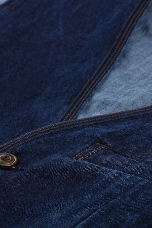 Men's Sleeveless Denim Buttoned Navy Waistcoat