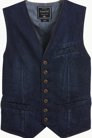 Men's Sleeveless Denim Buttoned Navy Waistcoat