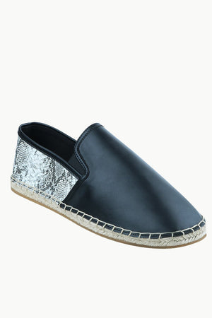 Men's Snake Design Black Faux Leather Espadrilles