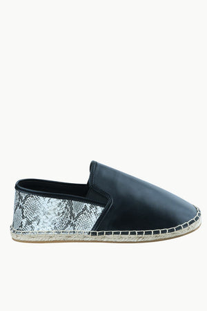 Men's Snake Design Black Faux Leather Espadrilles