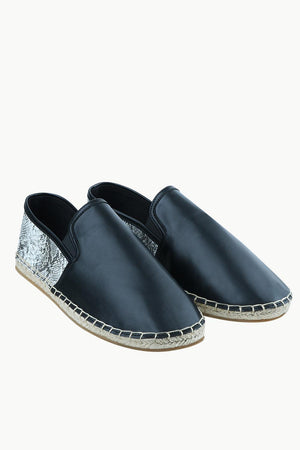 Men's Snake Design Black Faux Leather Espadrilles