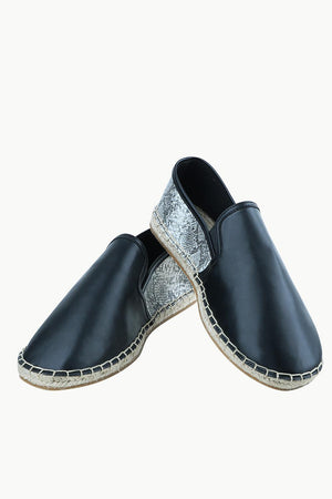 Men's Snake Design Black Faux Leather Espadrilles