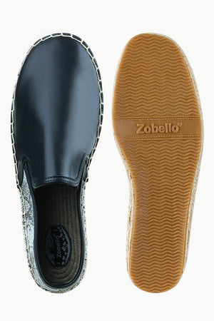 Men's Snake Design Black Faux Leather Espadrilles