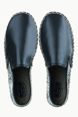 Men's Snake Design Black Faux Leather Espadrilles