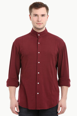 Mens Snap Button Knit Maroon Shirt