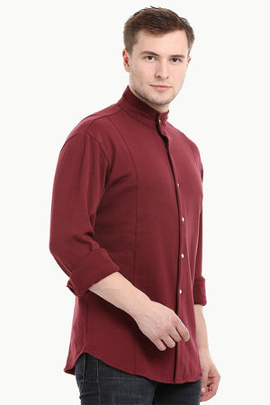 Mens Snap Button Knit Maroon Shirt