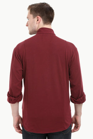 Mens Snap Button Knit Maroon Shirt