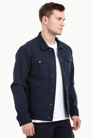 Men's Navy Snap Button Closure Twill Jacket