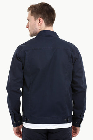 Men's Navy Snap Button Closure Twill Jacket