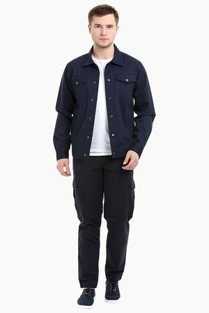 Men's Navy Snap Button Closure Twill Jacket
