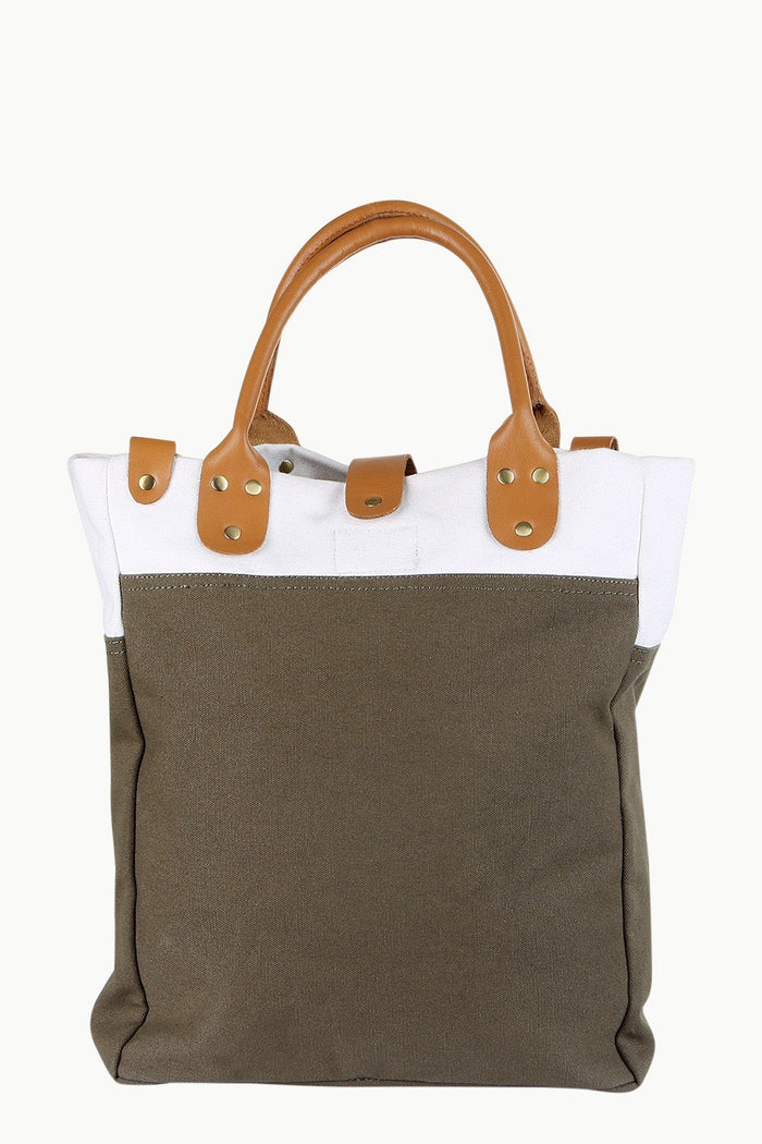 Canvas Brown Colorblock Tote Bag