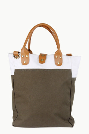 Canvas Brown Colorblock Tote Bag