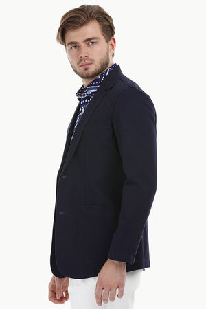 Casual Navy Notched Blazer