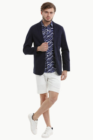 Casual Navy Notched Blazer