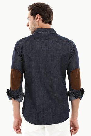 Casual Suede Patch Denim Shirt