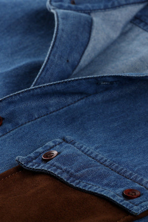 Casual Suede Patch Pocket Denim Shirt