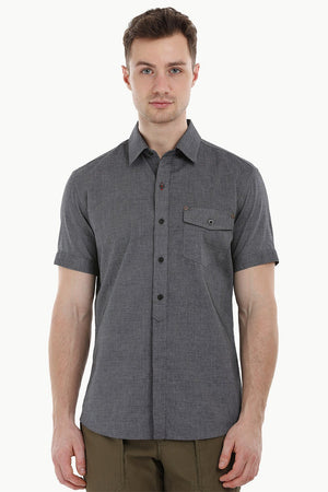 Charcoal Shirt with Semi Concealed Placket