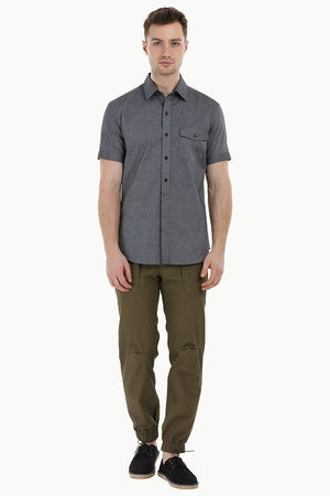 Charcoal Shirt with Semi Concealed Placket
