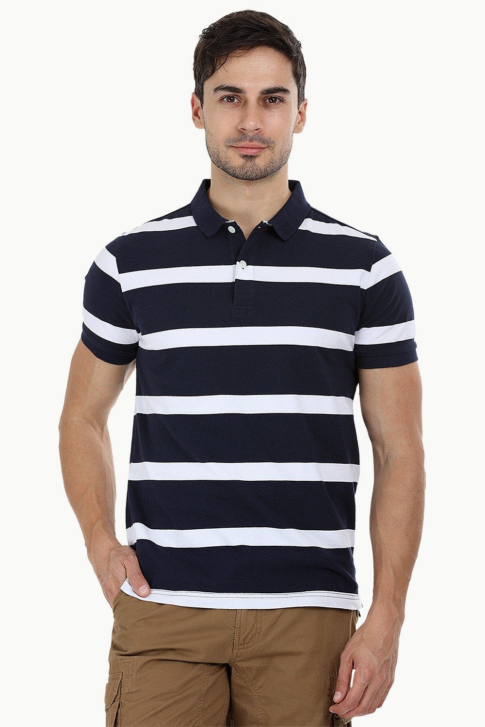 Buy Online Navy Striped Polo T-Shirt for Men Online at Zobello