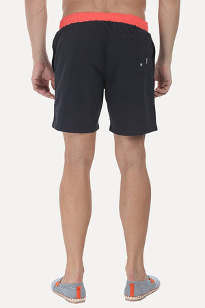 Solid Nylon Swim Shorts With Contrast Elastic Waistband