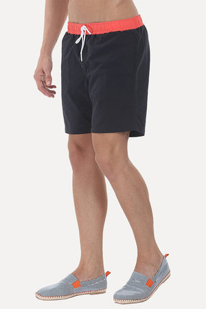 Solid Nylon Swim Shorts With Contrast Elastic Waistband
