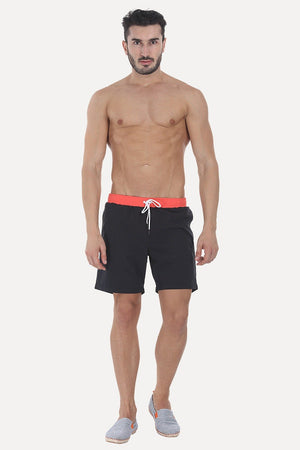 Solid Nylon Swim Shorts With Contrast Elastic Waistband