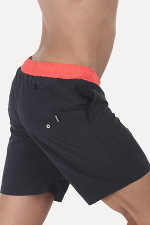 Solid Nylon Swim Shorts With Contrast Elastic Waistband
