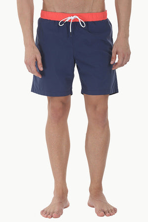 Solid Nylon Swim Shorts With Contrast Elastic Waistband