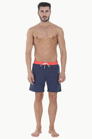 Solid Nylon Swim Shorts With Contrast Elastic Waistband