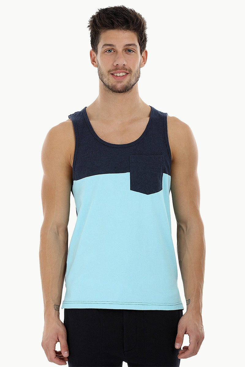 Buy Online Color-Block Sky Blue Beach Tank for Men Online at Zobello