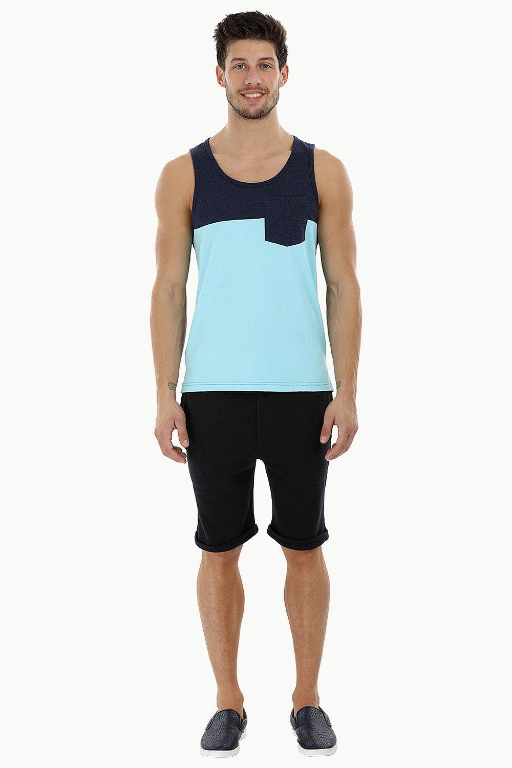 Buy Online Color-Block Sky Blue Beach Tank for Men Online at Zobello