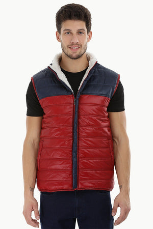 Color-Block Quilted Jacket with Sherpa Lining