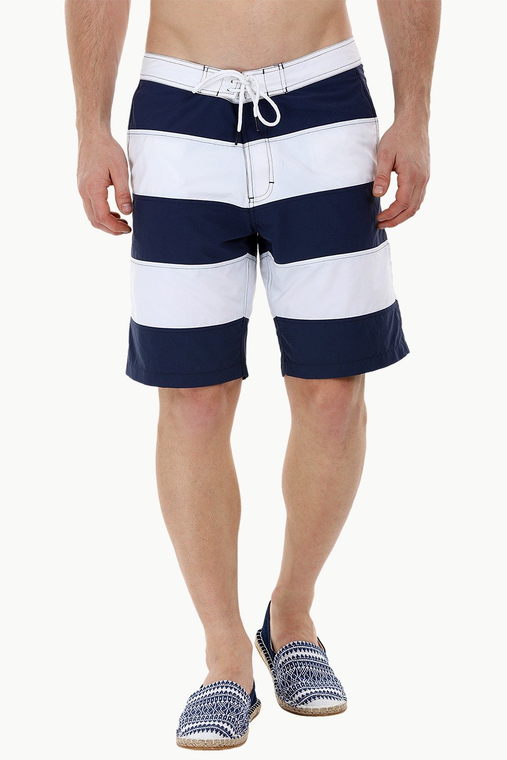 Buy Online Trending Board Swim Shorts in White and Navy Colorblock