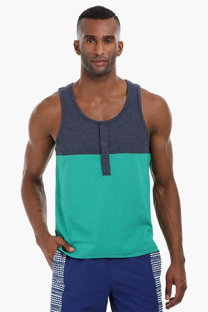 Colorblock Henley Cotton Tank