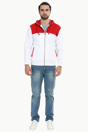 Colourblock Zipper Red Hoodie