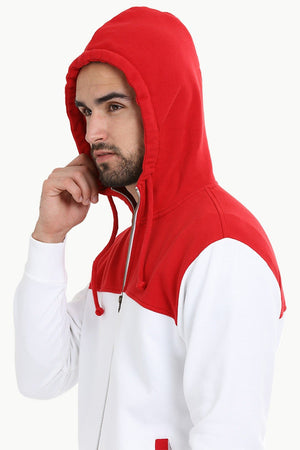 Colourblock Zipper Red Hoodie