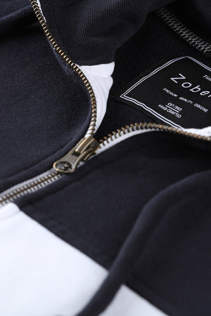 Colourblock Zipper White Hoodie