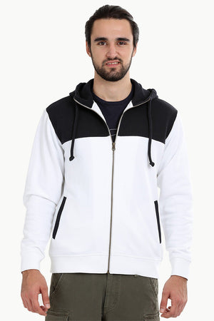 Colourblock Zipper White Hoodie