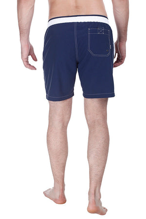 Solid Swim Shorts With Contrast Elastic Waistband