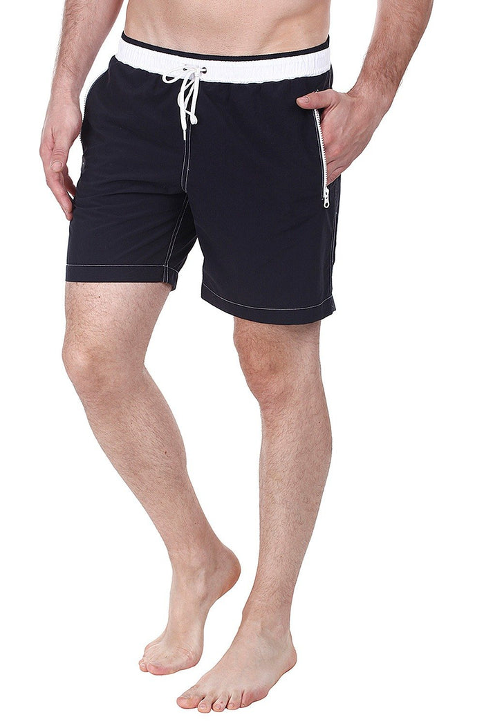 Solid Swim Shorts With Contrast Elastic Waistband